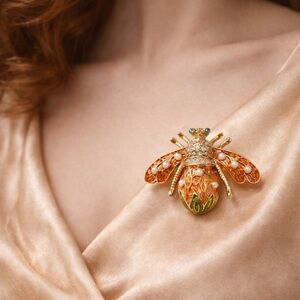 Gold Orange Bee Brooch